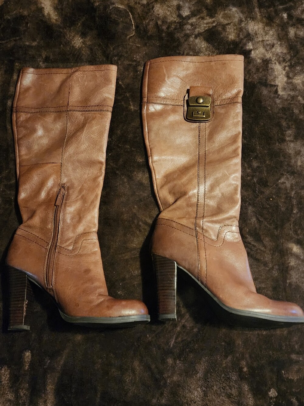Women Vintage Leather Tan Tall Boots By Nine West Size 7.5M